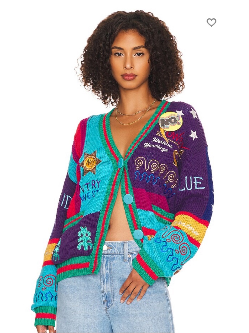 NO! Jeans Wild West Western Cowboy Rodeo southwestern Graphic Cardigan Sweater L